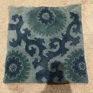 Pottery Barn Sham Lot - 2 20”x20” Blue Embroidered Shams & Standard Sham